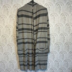 Merona Women's XXL Gray Black Stripe Long Sleeve Open Front Cardigan Sweater